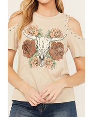 Women's Cold Shoulder Steerhead Graphic Tee