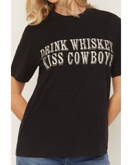 Women's Drink Whiskey Kiss Cowboys Short Sleeve Graphic Tee