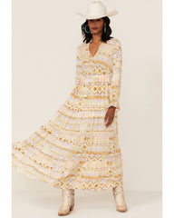 Women's Watercolor Southwestern Long Sleeve Maxi Dress