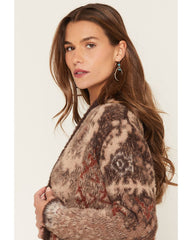 Women's Southwestern Print Eyelash Yarn Duster