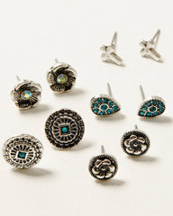 Women's Flower Cross Stud Earring Set - 13 Piece