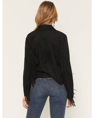 Women's Cascade Front Fringe Faux Suede Fringe Jacket