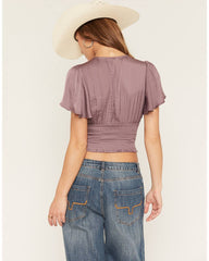 Women's Millie Flutter Sleeve Smocked Waist Cropped Top