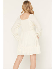 Women's Crochet Lace Long Sleeve Mini Dress