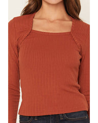 Women's Textured Rib Knit Long Sleeve Top
