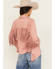Women's Cascade Front Fringe Faux Suede Fringe Jacket