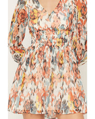 Women's Floral Print Long Sleeve Mini Dress