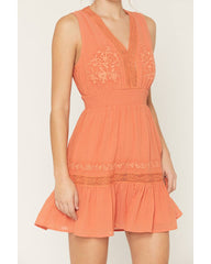 Women's Embroidered Sleeveless Smocked Waist Mini Dress