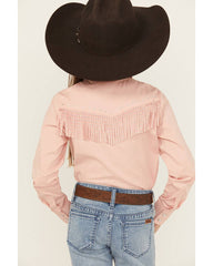 Girls' Solid Rhinestone Fringe Long Sleeve Pearl Snap Stretch Western Shirt
