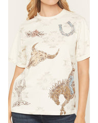 Women's Allover Western Print Short Sleeve Graphic Tee