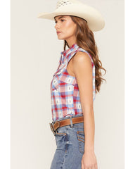 Women's Rushmore Dobby Plaid Print Sleeveless Snap Western Shirt