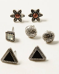 Women's Flower Cross Stud Earring Set - 13 Piece