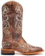 Women's Lasy Floral Embroidered Western Boots - Broad Square Toe