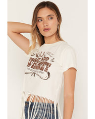 Women's Whiskey Fringe Hem Short Sleeve Cropped Graphic Tee