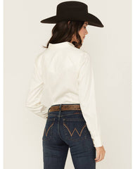 Women's Poplin Embroidered Long Sleeve Button-Down Stretch Western Shirt