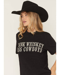 Women's Drink Whiskey Kiss Cowboys Short Sleeve Graphic Tee