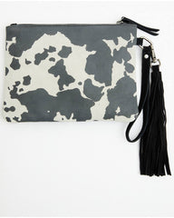 Women's Cow Print Suede Wristlet
