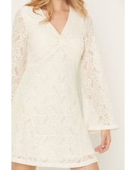 Women's Long Bell Sleeve Lace Mini Dress