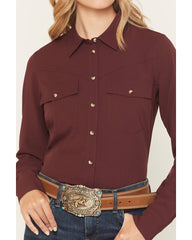Shyann Women's Solid Long Sleeve Button-Down Stretch Performance Shirt