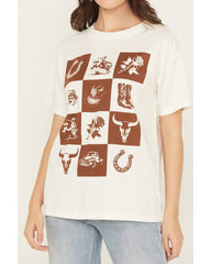 Women's Western Checkerboard Short Sleeve Graphic Tee