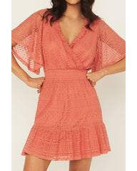 Women's Faux Wrap Lace Mini Dress