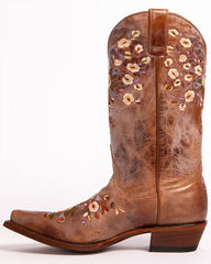 Women's Maisie Floral Embroidered Western Leather Boots - Snip Toe