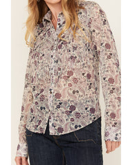 Women's Printed Long Sleeve Fringe Button-Down Western Shirt