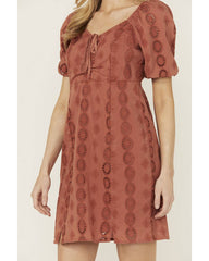 Women's Eyelet Tie Front Mini Dress