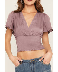 Women's Millie Flutter Sleeve Smocked Waist Cropped Top
