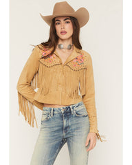 Women's Dixon Embroidered Faux Suede Fringe Jacket