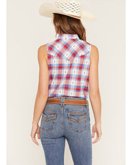 Women's Rushmore Dobby Plaid Print Sleeveless Snap Western Shirt