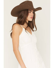 Women's Button-Front Lace Trim Midi Dress