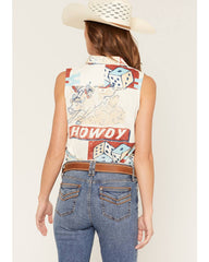 Women's Santa Clara Conversation Print Sleeveless Snap Western Shirt