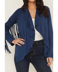 Women's Cascade Front Fringe Faux Suede Fringe Jacket