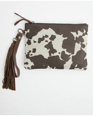 Women's Cow Print Suede Wristlet Pouch