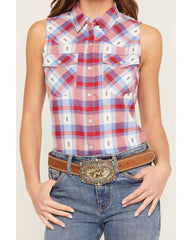 Women's Rushmore Dobby Plaid Print Sleeveless Snap Western Shirt