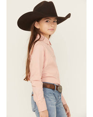 Girls' Solid Rhinestone Fringe Long Sleeve Pearl Snap Stretch Western Shirt