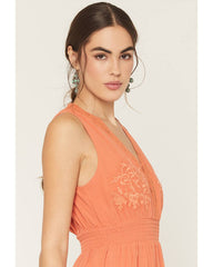 Women's Embroidered Sleeveless Smocked Waist Mini Dress