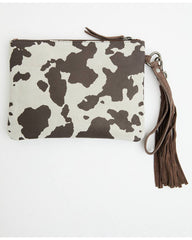 Women's Cow Print Suede Wristlet Pouch