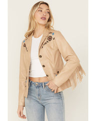 Women's Embroidered Faux Leather Jacket