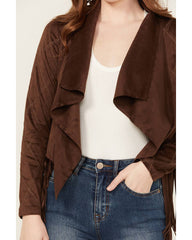 Women's Open Front Faux Suede Fringe Jacket