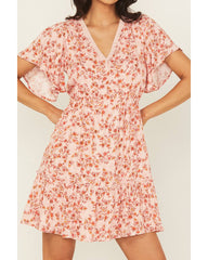 Women's Floral Print Short Sleeve Mini Dress