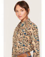 Women's Cutler Horse Print Long Sleeve Relaxed Flannel Shirt