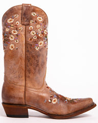 Women's Maisie Floral Embroidered Western Leather Boots - Snip Toe