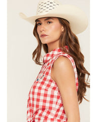 Women's Dunes Gingham Tie-Front Sleeveless Pearl Snap Western Shirt