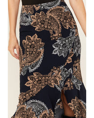 Women's Printed Ruffle Slip Maxi Skirt
