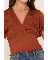 Women's Millie Flutter Sleeve Smocked Waist Cropped Top
