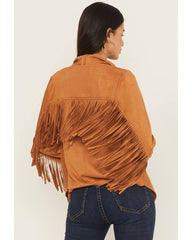 Women's Cascade Front Fringe Faux Suede Fringe Jacket