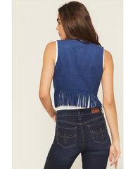 Women's Embroidered Faux Suede Cropped Vest