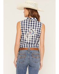 Women's Dunes Gingham Sleeveless Snap Tie-Front Western Shirt